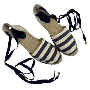 Romena Spain Nautical Striped Canvas Ankle Tie Espadrilles, Size 9